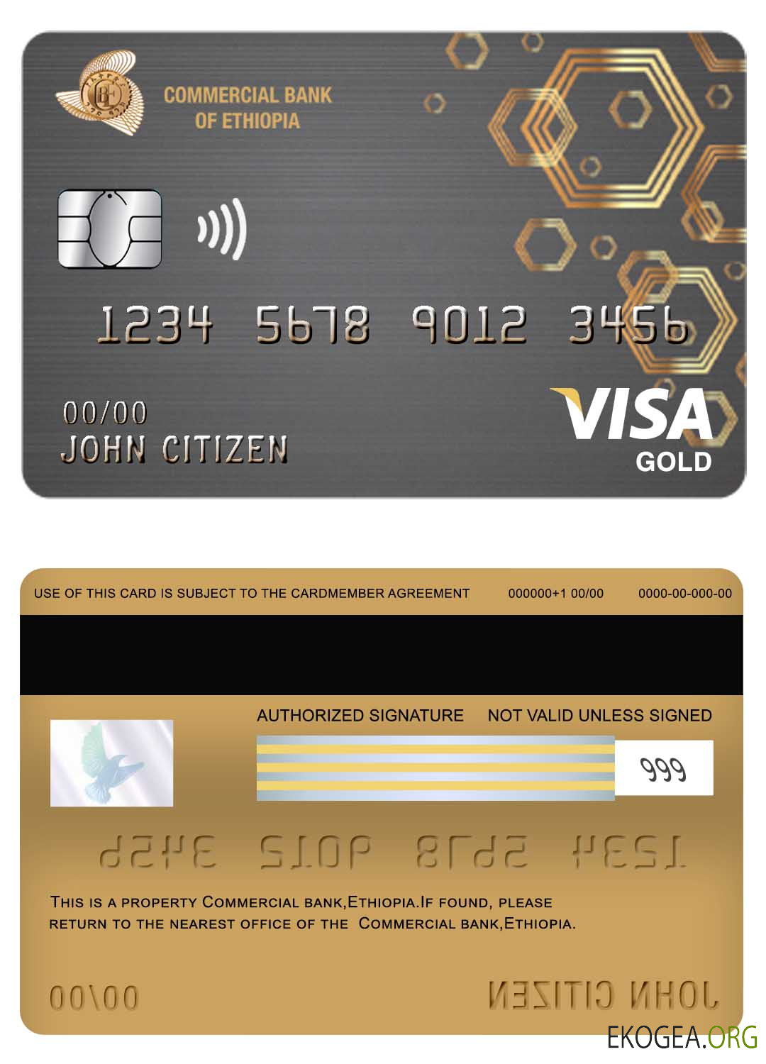 Carte Visa Gold d'une banque commerciale d'Éthiopie